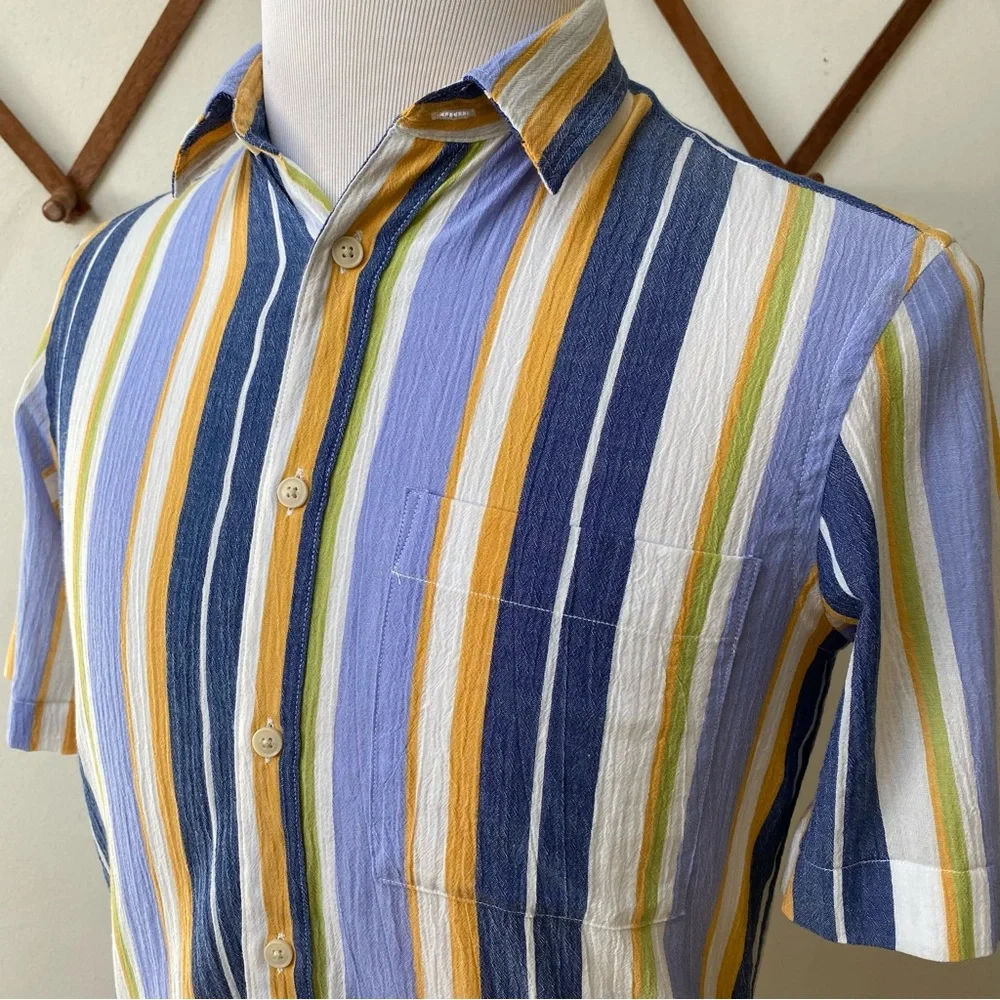 Zara Retro Striped Gauze Cotton Button Up Shirt - Picture 2 of 14